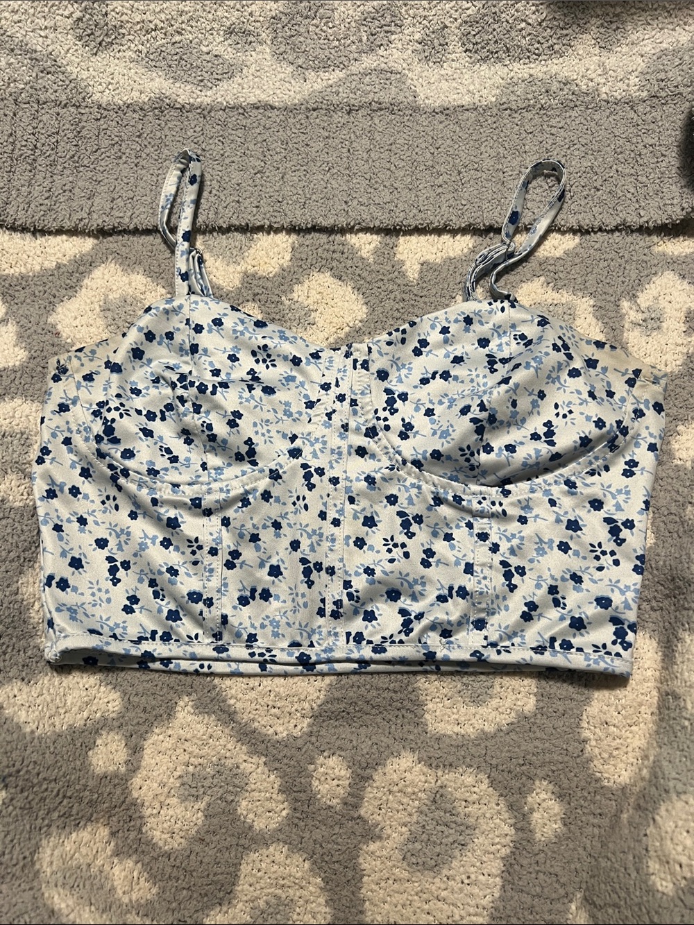 Amazon Blue and Navy Floral Bustier Crop Top